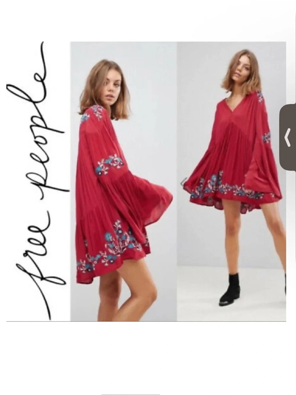Free People Te Amo Mini Dress with Blue Floral Embroidery